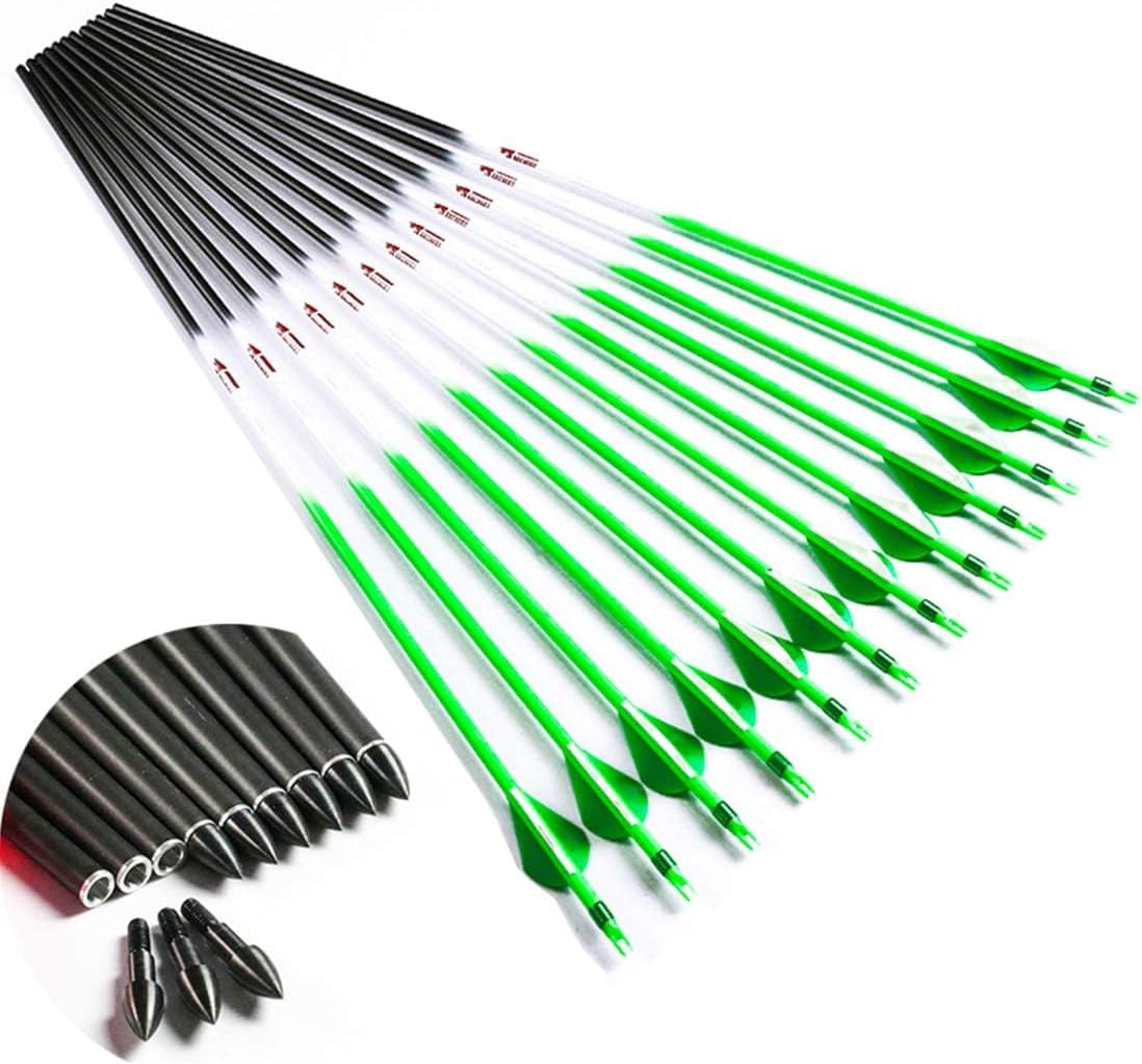 Linkboy Archery Carbon Arrows Hunting Practice Target Arrows 28/29/30/31/32inch Removable Tip for Compound Recurve Long Bows, Spine 250 300 340 400 500 600 700 800 900 1000, Pack of 12PCS