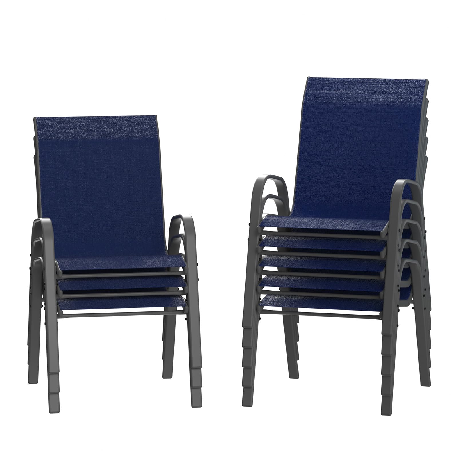 Amopatio Patio Chairs Set of 8, Outdoor Stackable Dining Chairs for All Weather, Breathable Garden Outdoor Furniture for Backyard Deck, Navy Blue