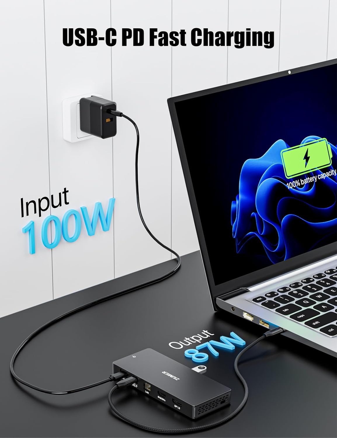 ZIUMIER USB C Docking Station Dual Monitor, 12 in 1 Laptop Docking Station - Single 8K or Dual 4K Displays, 1 HDMI, 1 DP, 100W PD, 3x10Gbps USB-A/C Data, 5Gbps USB-A Data, Ethernet, Audio, SD/Micro SD