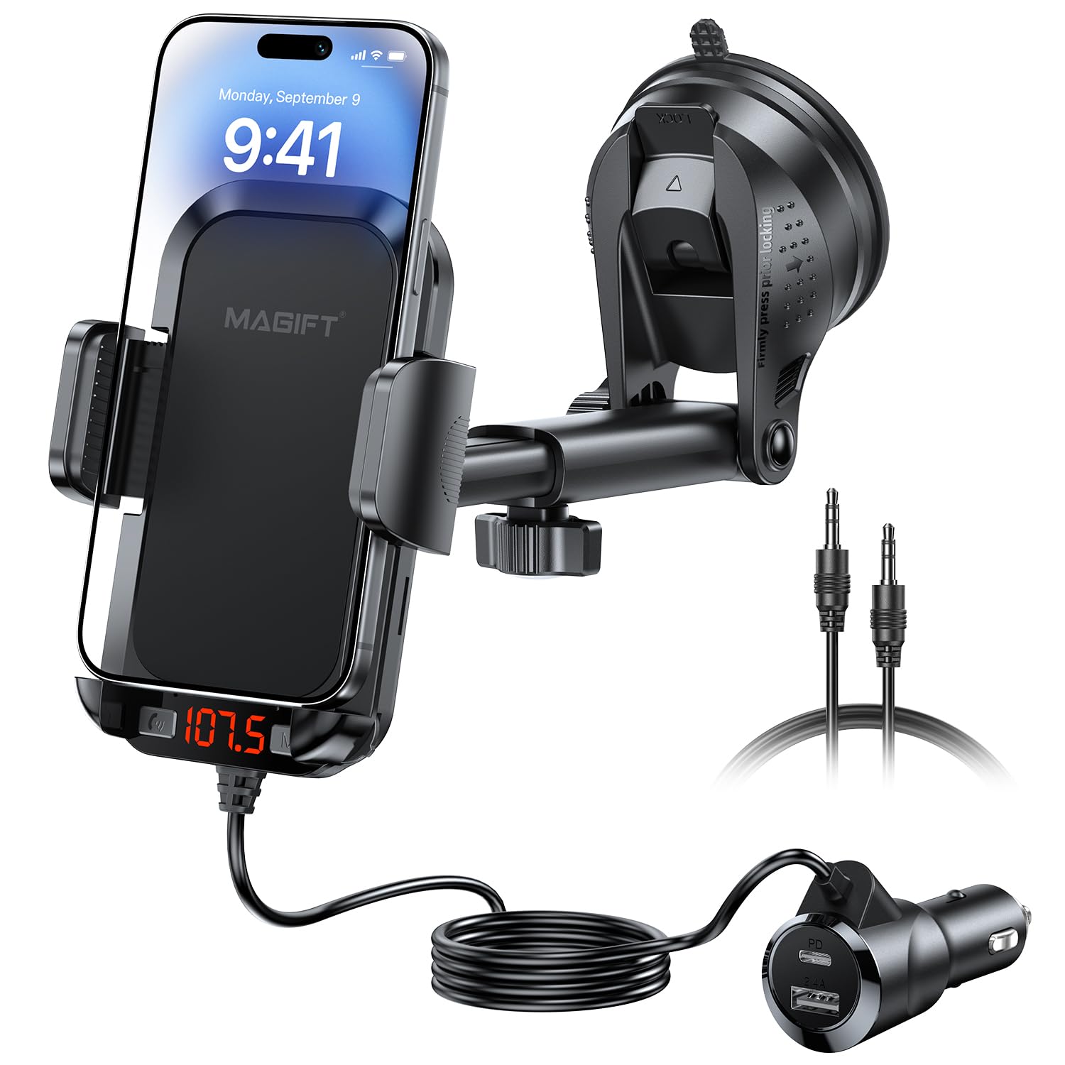 FM Transmitter Auto Bluetooth 5.4, 36W PD-Schnellladen & Handyhalterung | Bluetooth Adapter Auto Zigarettenanzünder, Starkes Mikrofon, HiFi-Bass-Sound, Freisprechanlage, Unterstützt Aux/TF Karte