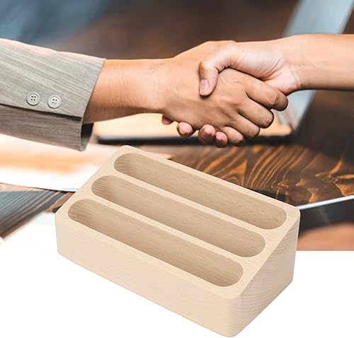 Miniatura 5 de Soporte para tarjetas de visita, 3 ranuras de alta estabilidad, contador de exhibición de tarjetas de presentación de madera, soporte para tarjetas