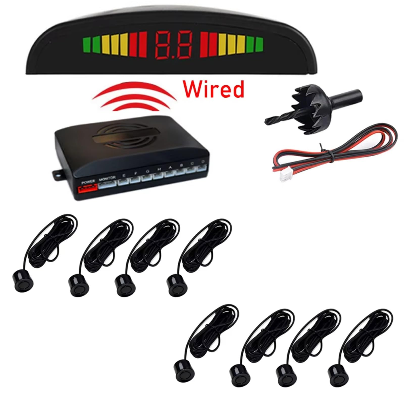 Sensor Ayuda Aparcamiento Sensor Estacionamiento LED Car Parktronic con 8 Sensores Detección Radar Estacionamiento Marcha Atrás con Pantalla Retroiluminada 22 Mm Radar Parking Sensor