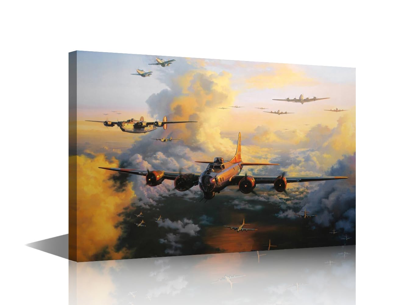 Black and White Wall Art 1 Panel WWII Airplanes Paintings Military Aircraft Pictures Print on Canvas Wall Decor Winter Decoration for Living Room Bedroom Framed Gallery-Wrapped Ready to Hang 24x16 in