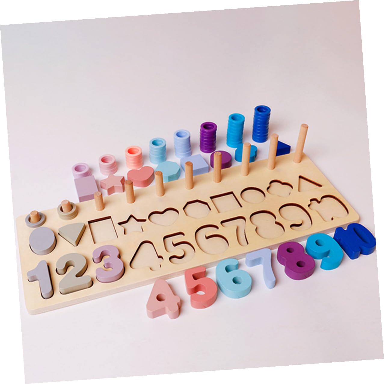 Rompecabezas de Madera Educativo Formas Geométricas y Números para Niños Pequeños 3 Años, Tamaño Adecuado, Colores Pastel, Desarrollo Temprano y Cognición, Juego Pedagógico de 1