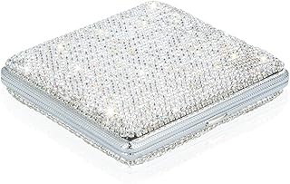 eing Metal Cigarette Case Bling Crystal Cigarette Box Double Sided Spring Clip Open Pocket Holder for 20 Cigarettes,Silver