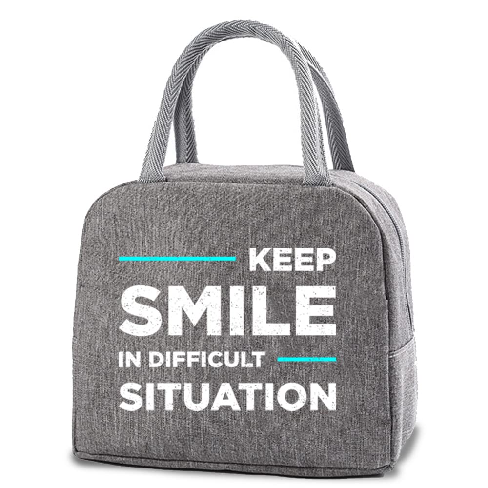 Insulated Lunch Bag Tote Bag for Women Wide Open Insulated Cooler Bag Water-Resistant Thermal Leak-Proof Lunch Organizer for Men Girls Children Outdoor Picnic Work (Keep Smile)