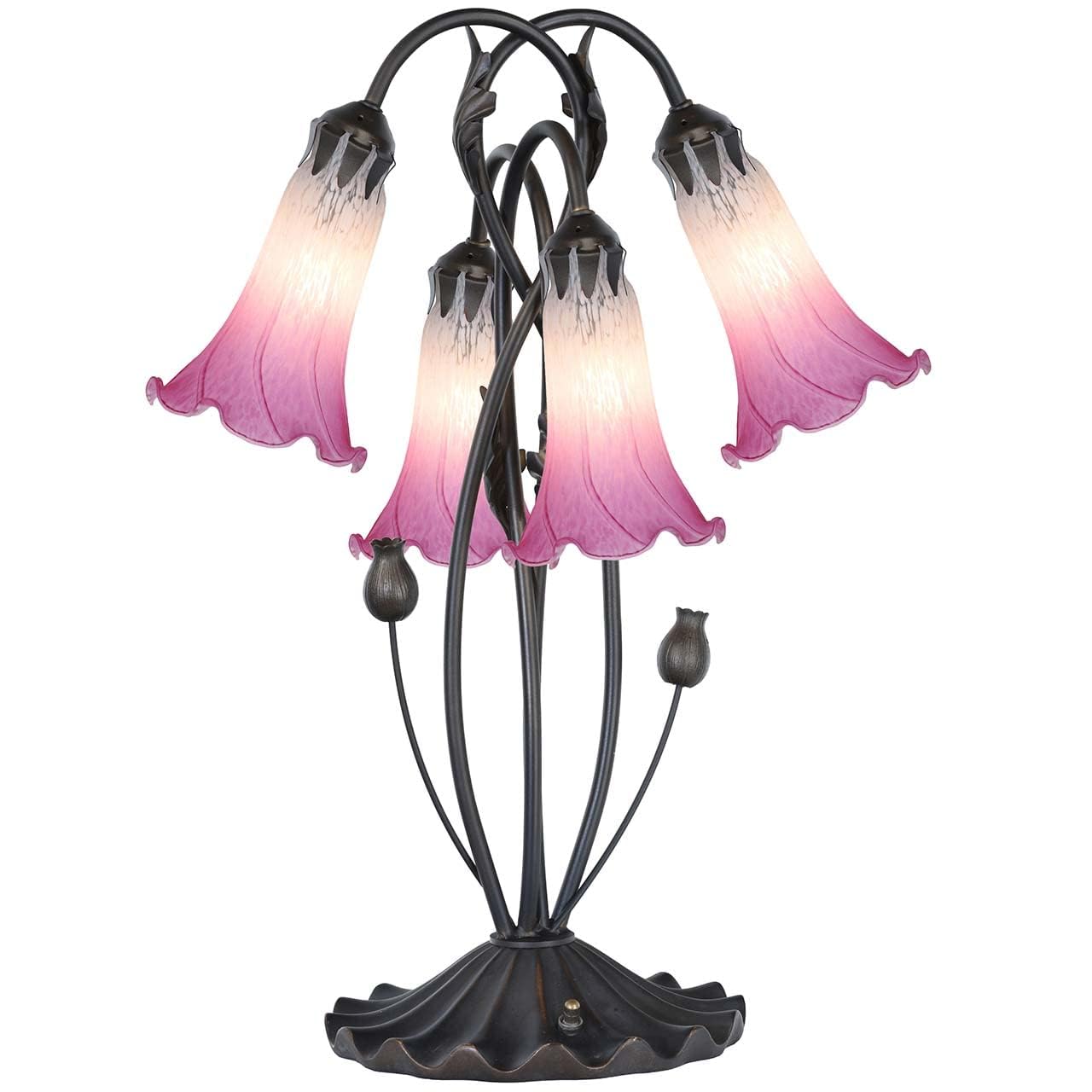 Bieye L30848 Lampa stołowa z dmuchanego szkła w kwiaty lilii do dekoracji salonu i sypialni (4 światła, różowa)