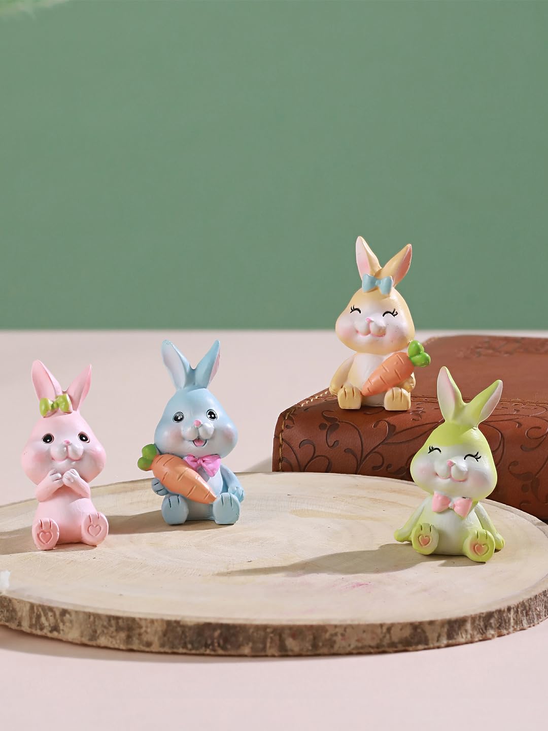 TIED RIBBONS 4 Pcs Garden Decoration Items Rabbit Miniature Showpiece Statue for Outdoor Balcony Plants Decorative Gifts (5 cm x 3.5 cm, Resin)-image-4
