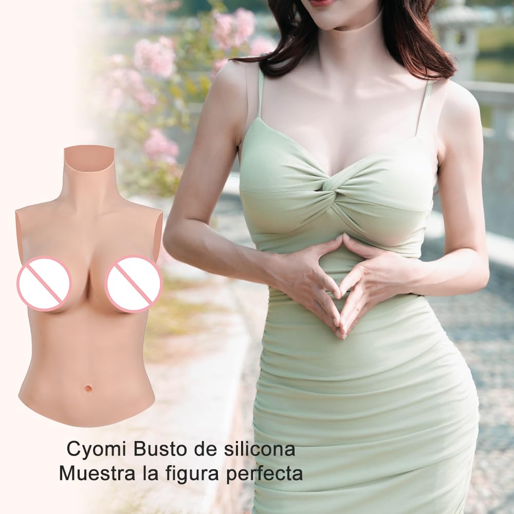 CYOMI Pechos de Silicona Pecho de Formas Travestis Tetasde Silicona Realistas Diseño de Cuello Alto Hasta la Mitad del Cuerpo Aplicable a Crossdresser Drag Queen Cosplay Mastectomía C-G Copas