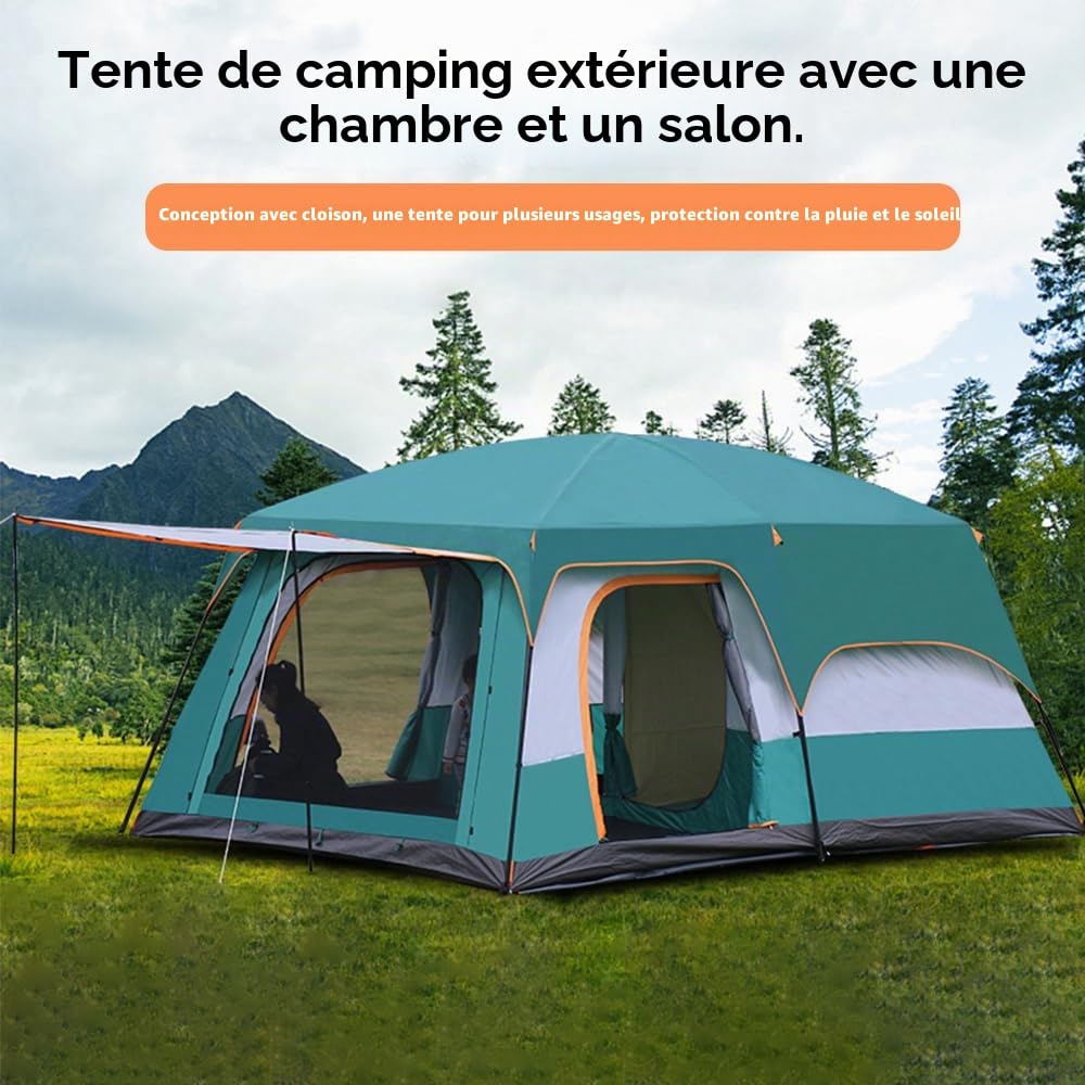 Tente de camping pour 4 à 6 personnes, avec 2 chambres et 1 salon, 310 x 210 x 180 cm, tente familiale, tente de glamping avec sol de tente amovible, pour le camping, les voyages