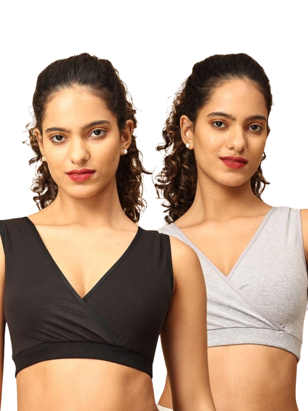 The Mom Store | Cotton Mix Non Padded Wire Free Maternity Bra for Women Feeding | Nursing Bra for Breastfeeding | V Neck Full Coverage Pregnancy Bra