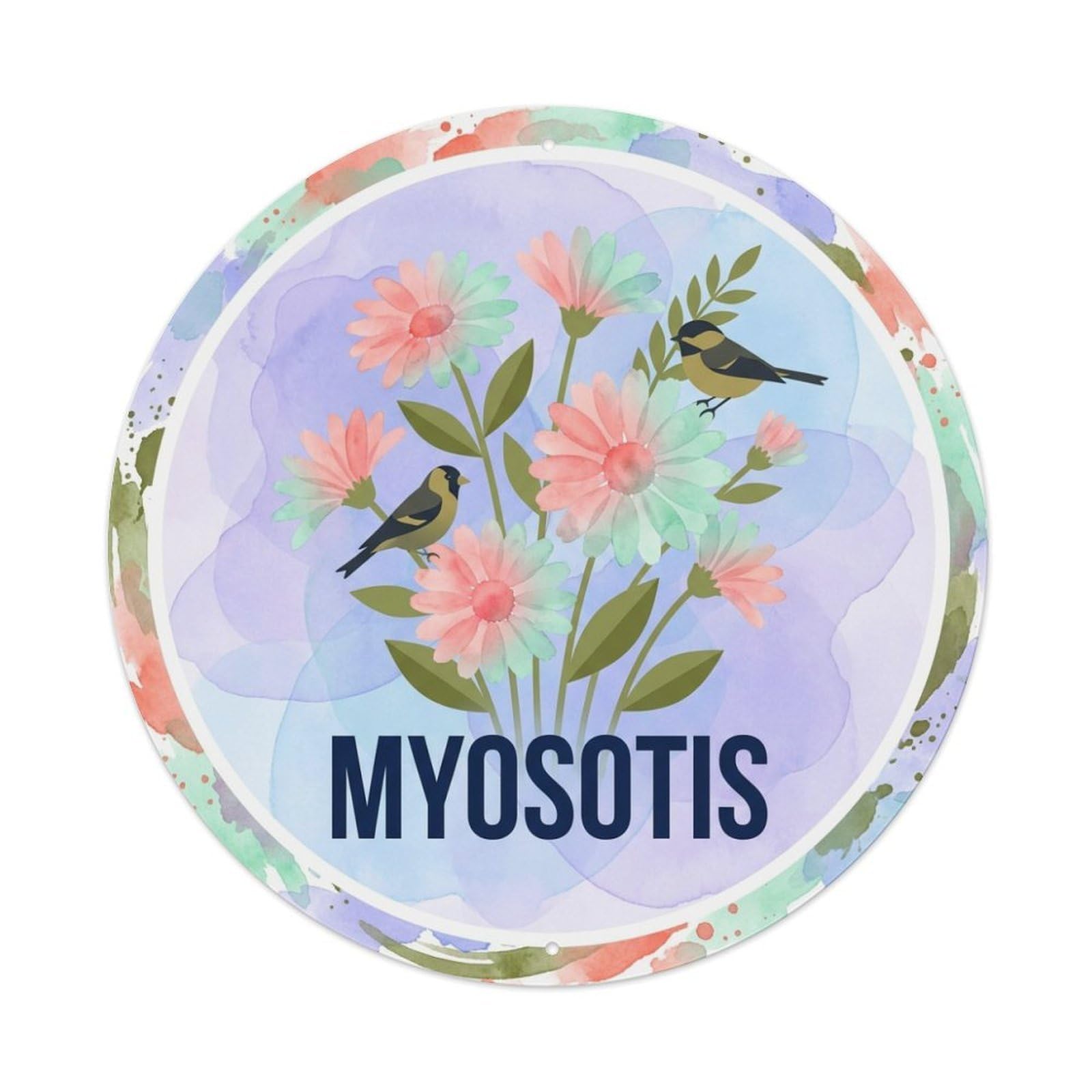 Watercolor Bird Slogan Myosotis Daisy Bouquet Metal Tin Sign