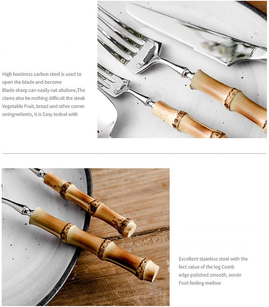 Bamboo Silverware Set for 10 , Natural Flatware Cutlery Set Tableware Utensil Set Knives Forks Spoons, Dinnerware Sets for Christmas Party Kitchen Wedding Gifts 50-piece