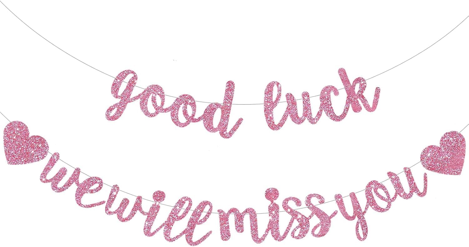 Glitter Pink Good Luck We Will Miss You Banner Party Decor No DIY