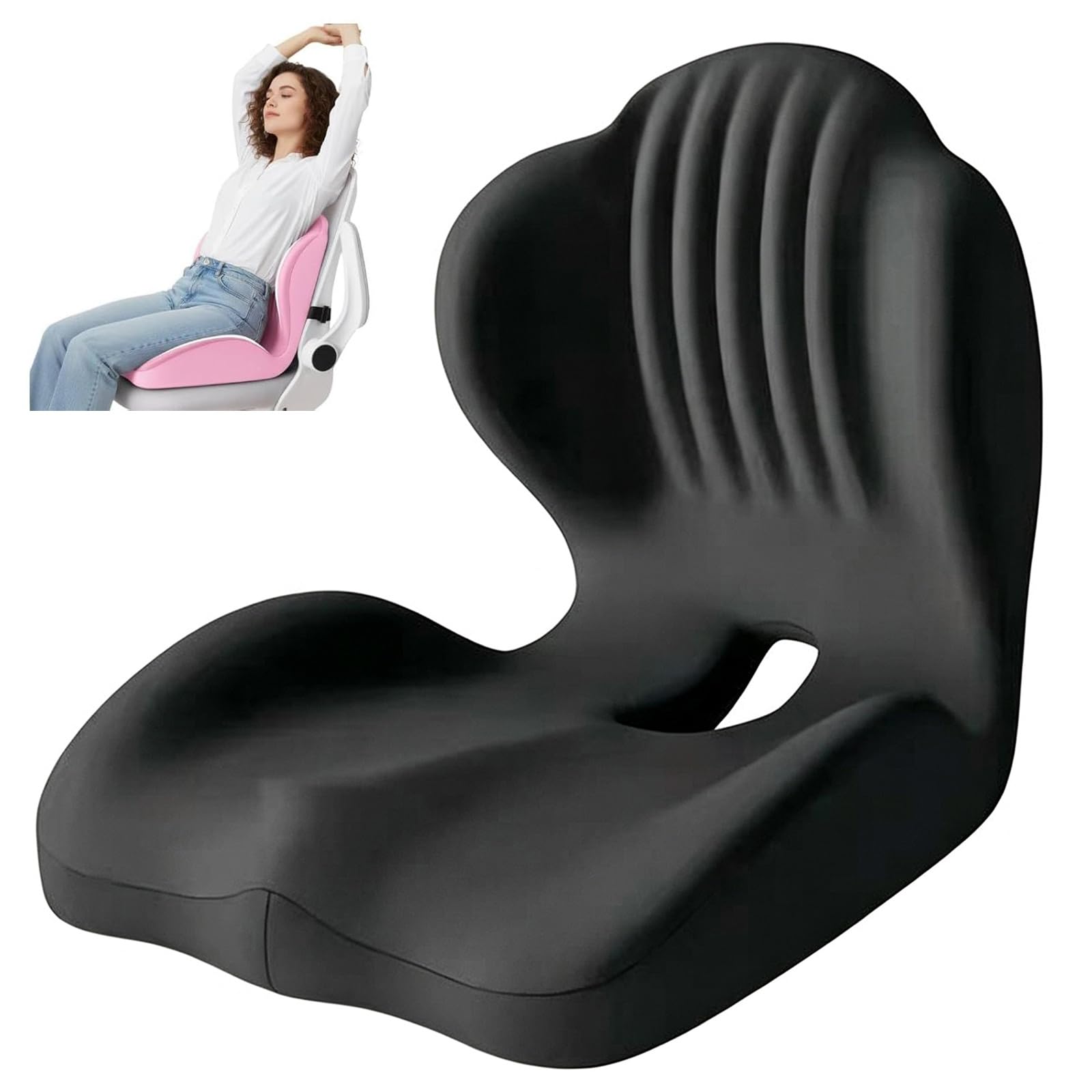 Sohodoo Ergonomic Lumbar & Seat Support Cushion, Memory Foam Seat Cushion with Lumbar Support Pillow,Memory Foam Coccyx Cushion for Tailbone Pain, Back Pain, Sciatica and Hemorrhoid Relief