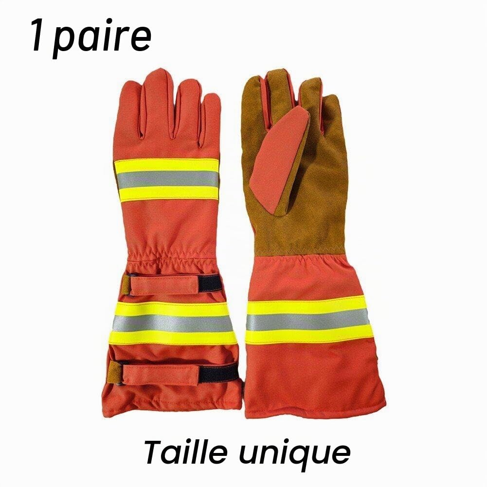 Gants de Lutte Contre l'incendie, Gants de Pompier Professionnels, résistance à la Chaleur et aux Flammes, Gants de Travail de sécurité à Manches Longues avec Bande réfléchissante