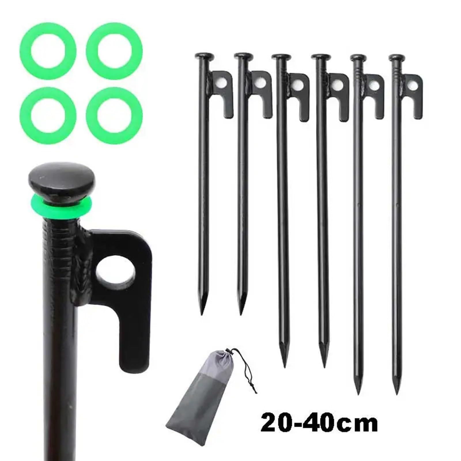 Piquets de Tente Piquets de tente en aluminium noir, 4 pièces, 20/25/30/40cm, accessoires de Camping, camping-car, randonnée en plein air, plage, Long auvent noir, clou de sol Piquet Tente Adapté Au C