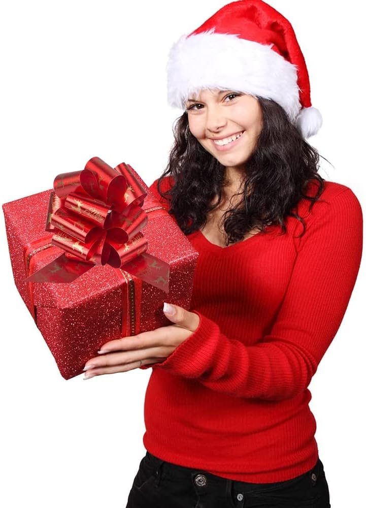 12PCS Christmas Bows for Gift Wrapping with 18 Stickers, Ribbon 5” Wide Pull Bows Accessory for Xmas Present, Gift, Florist, Bouquet, Basket Decorations : Health & Household