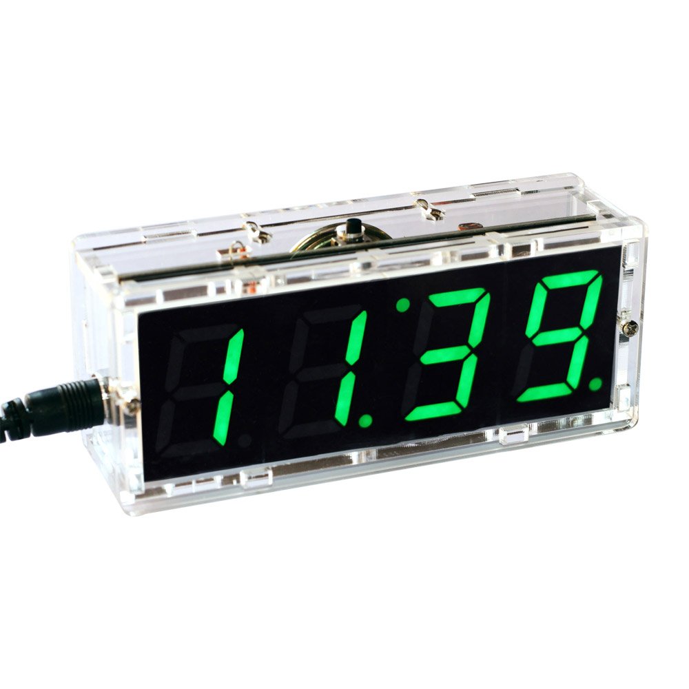 Soldering Project Kits, 4-Digit Clock Kits LED Talking Clock DIY kit Electronic Project Kits with Speaker, PCB for Soldering Practice Learning Electronics + English Instructions +Transparent Case