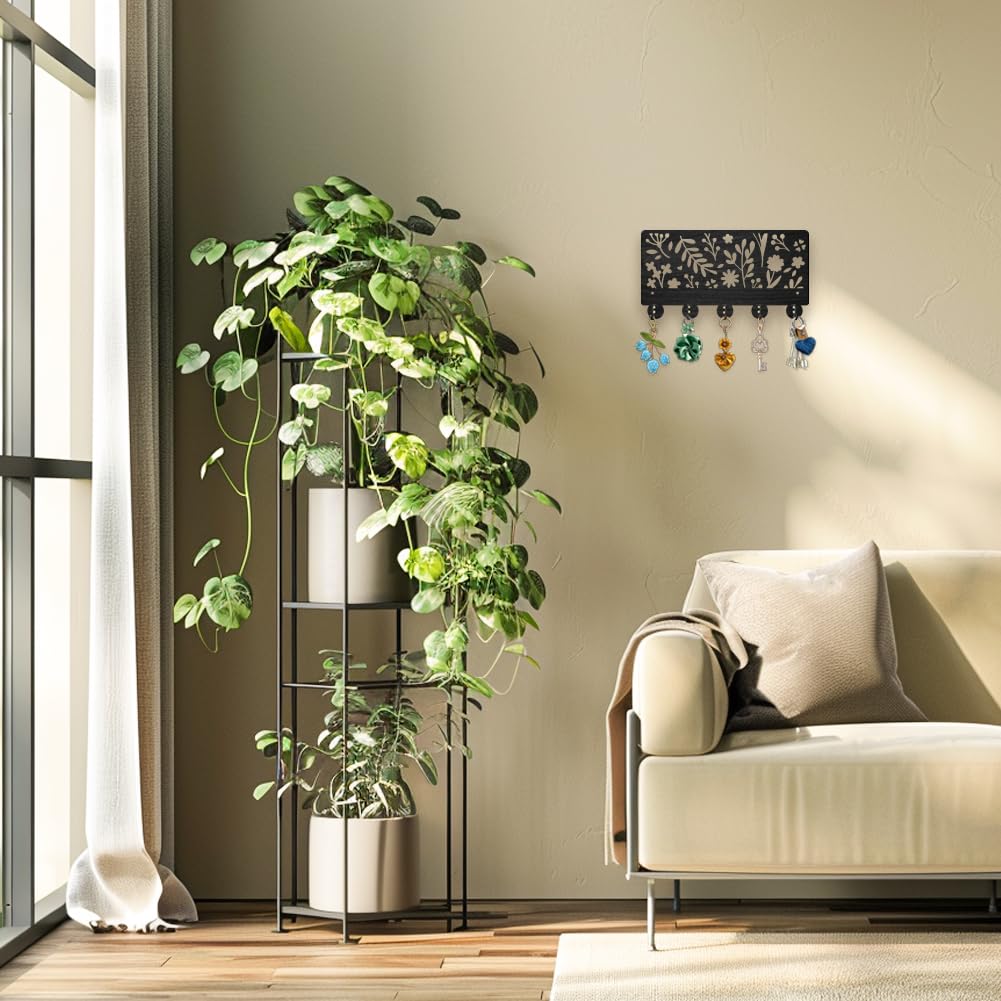 MAYJOYDIY Ganchos de madera para colgar en la pared, 30 x 15,9 cm, con diseño de plantas naturales, 5 ganchos de aleación, para regalo, sala de estar, oficina, entrada, pasillo