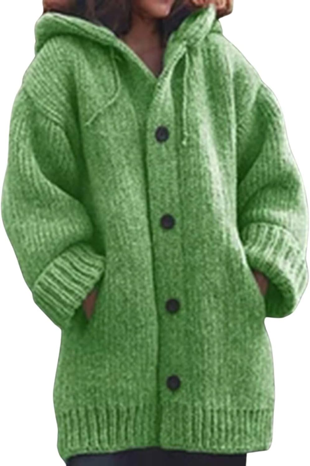 Womens Thickened Cardigan Hoodie Sweater Coat Winter Knit Cardigan Button Long Sleeve Loose Large Size with Pockets