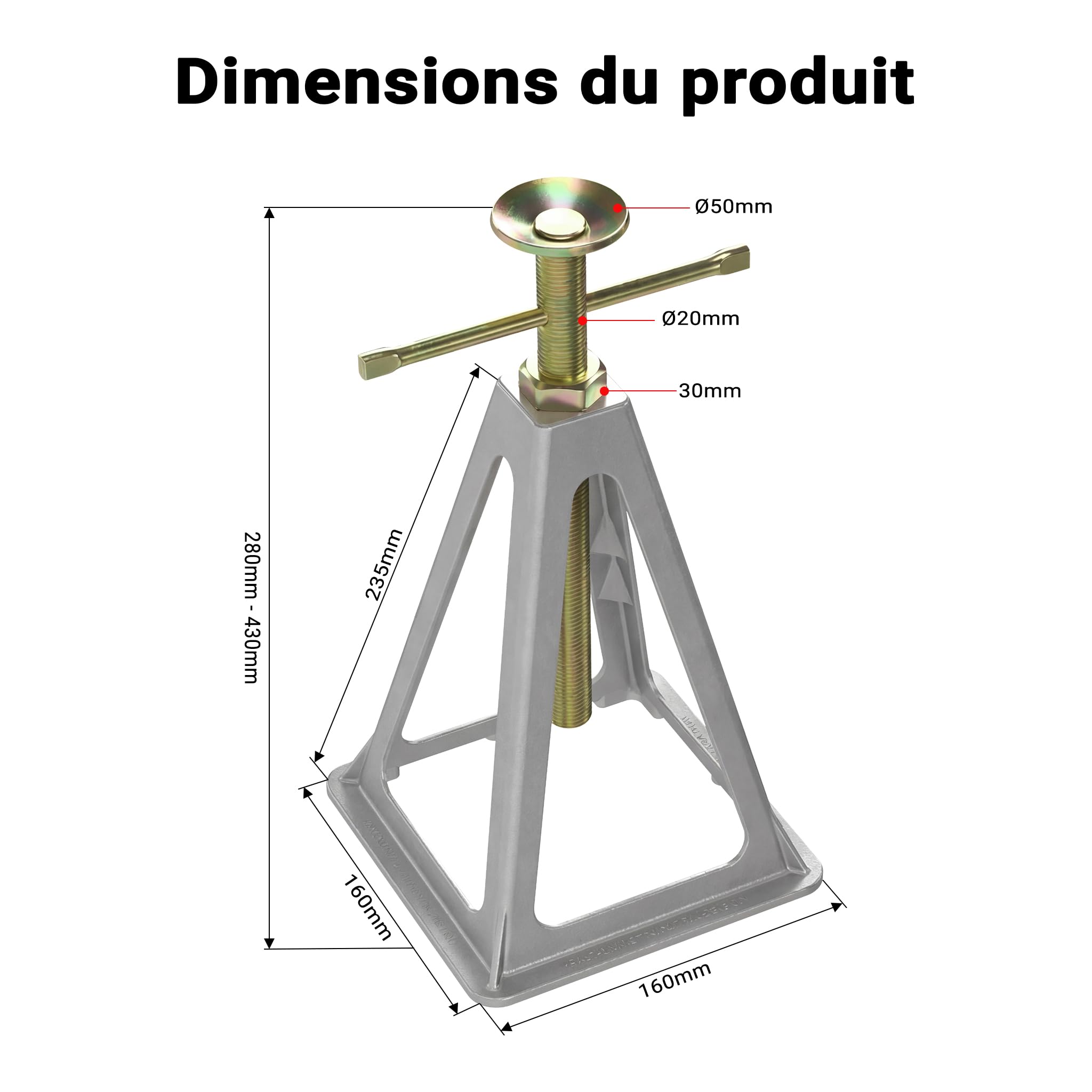 Wiltec Lot de 4 Chandelles de stabilisation – en Aluminium et Acier – Charge 900 kg/pièce – Hauteur réglable 28-43 cm – pour Camping car, Caravane et Remorque – Calage