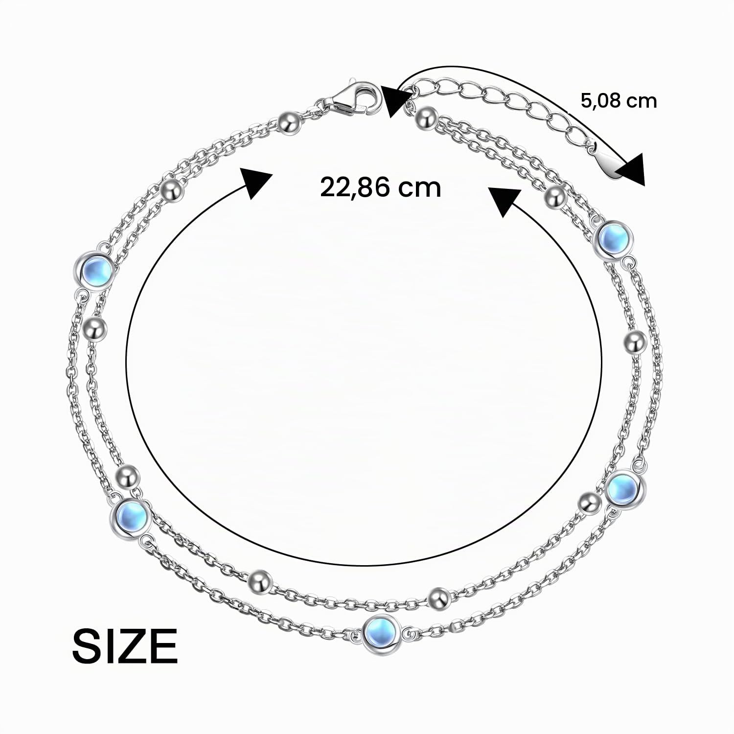 Fußkettchen für Damen Silber 925 Verstellbar Mondstein Fußkette Mehrlagig Unendlichkeits herz/Böses Auge Fussketten für Frauen Doppel Anklets Strand Schmuck