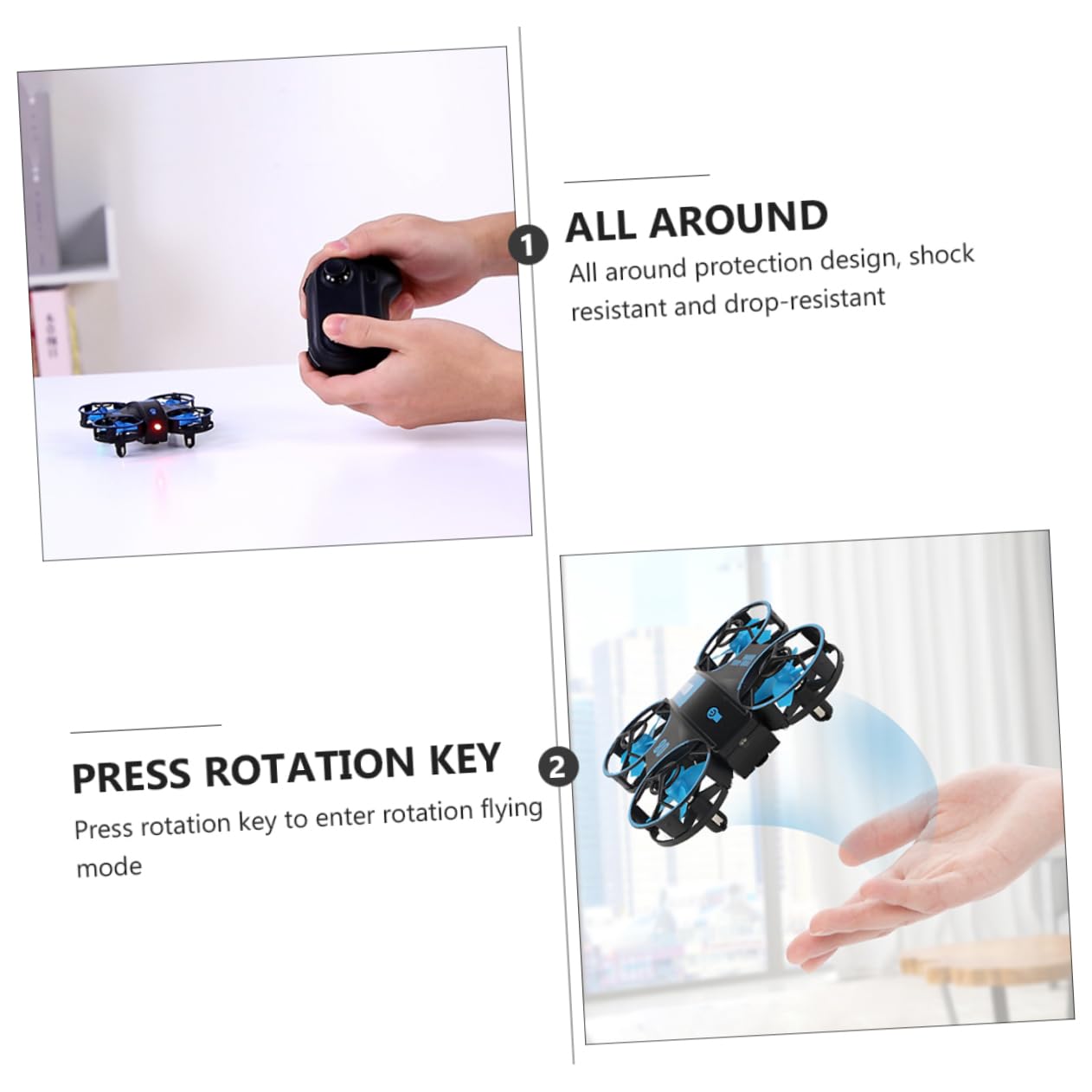 Abaodam Mini Drone Telecomandato Rc Quadcopter Luci Led, Batteria Integrata 3.7v 300mah, Resistente Agli Urti, Materiale Abs, per Giochi al Chiuso e All'aperto