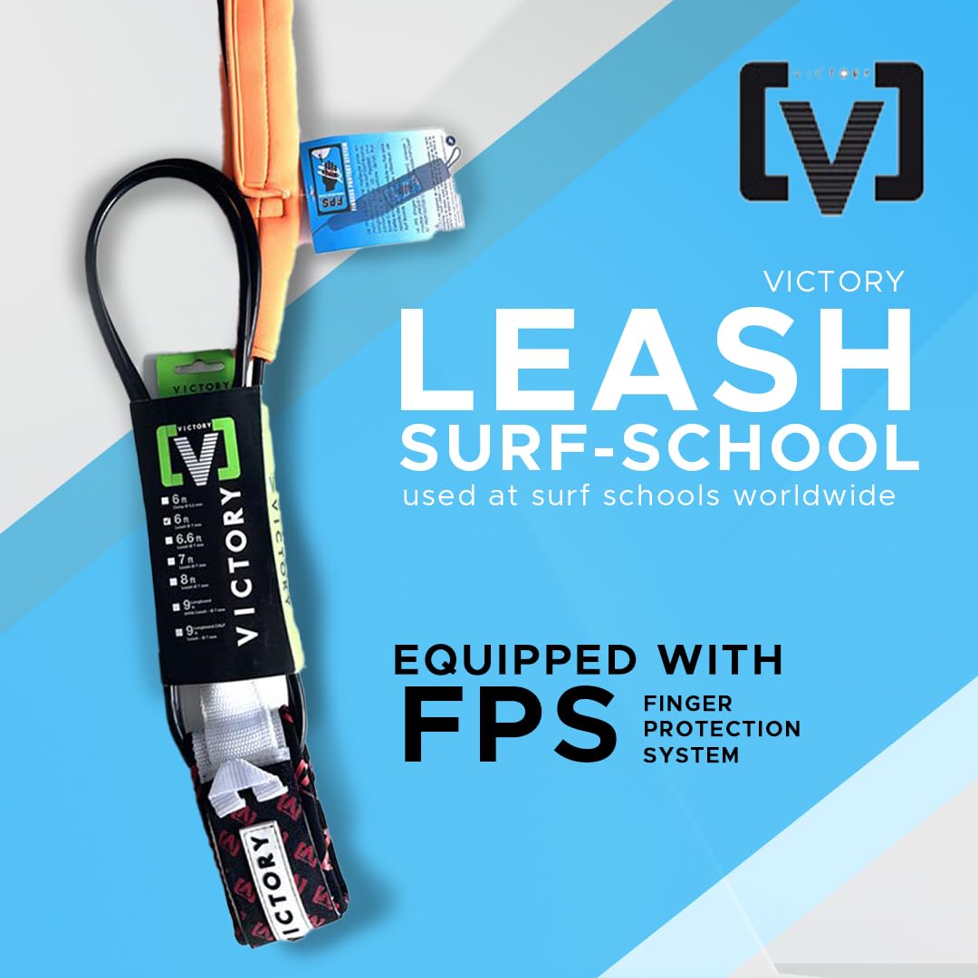 Victory Surf-School Guinzaglio nero – w/FPS, doppie girelle in acciaio inox, cinturino imbottito in neoprene, tasca per chiavi, protezione per binario staccabile, corda uratano – perfetto per