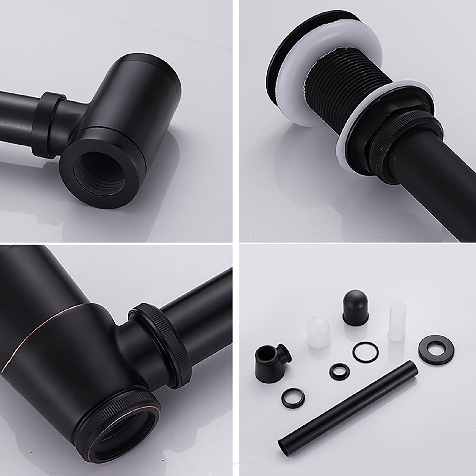 Siphon Waschbecken Mit Überlauf,Pop Up Ablaufventil,Geruchsverschluss,Verstellbares Abflussrohr,Bächlein Siphon Für Die Küchenspüle,Schwarz