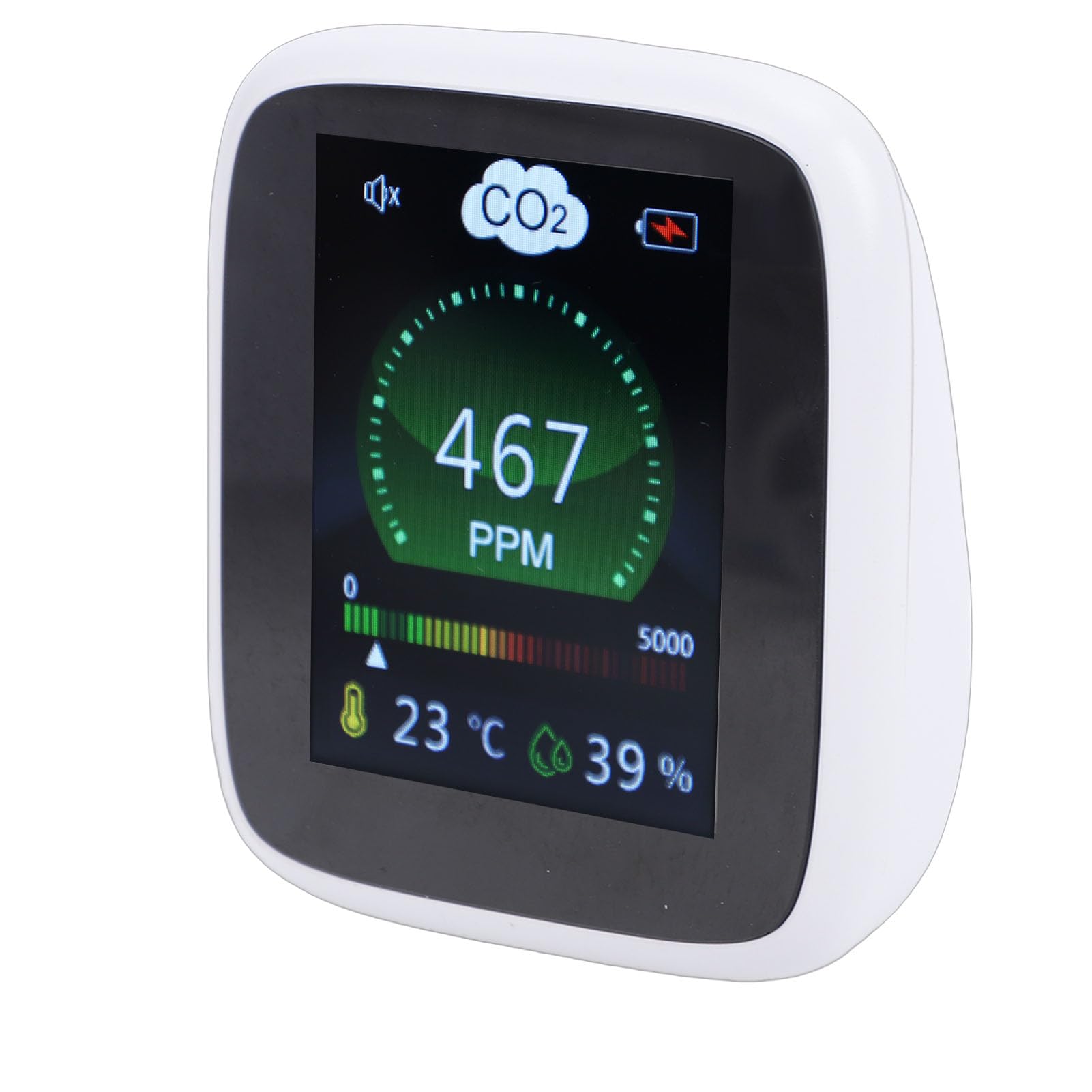 Monitor de CO2 Portátil con Sensor NDIR, Detector de Dióxido de Carbono 3 en 1, Monitor de Calidad del Aire para Viajes en Casa, Oficina, Medidor de Temperatura y Humedad, Alarma de 400
