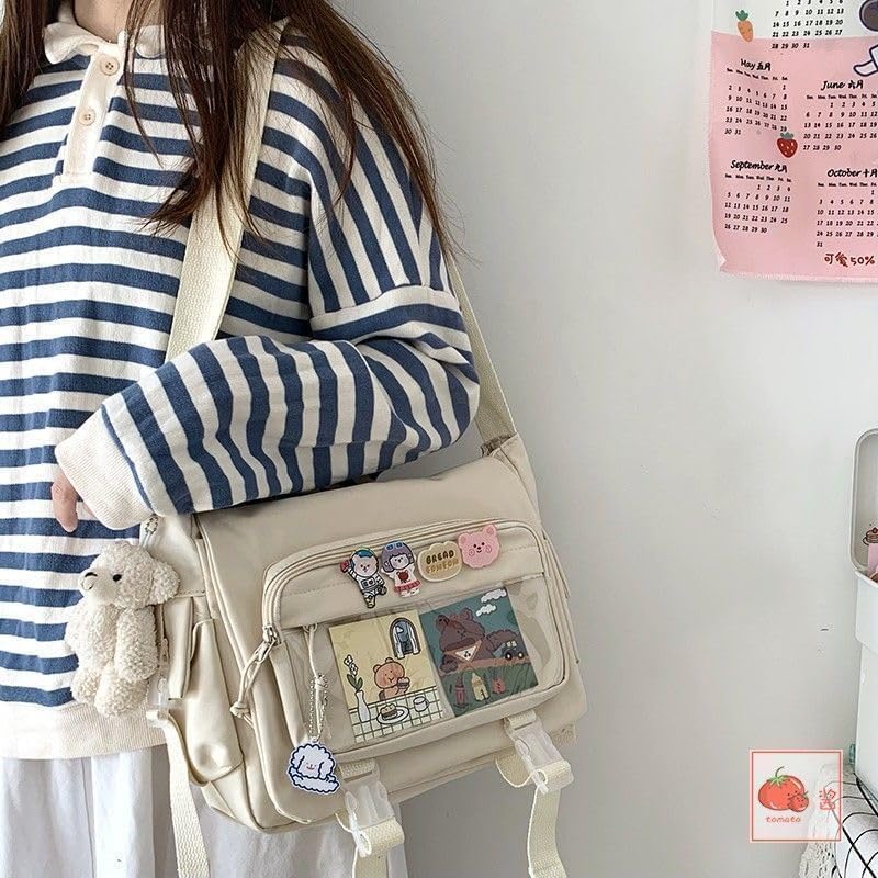 Kawaii Crossbody Ita Bag for Women with Pin & Plush Bear - Japanese Messenger Bags Y2K Shoulder Purse - Image 7