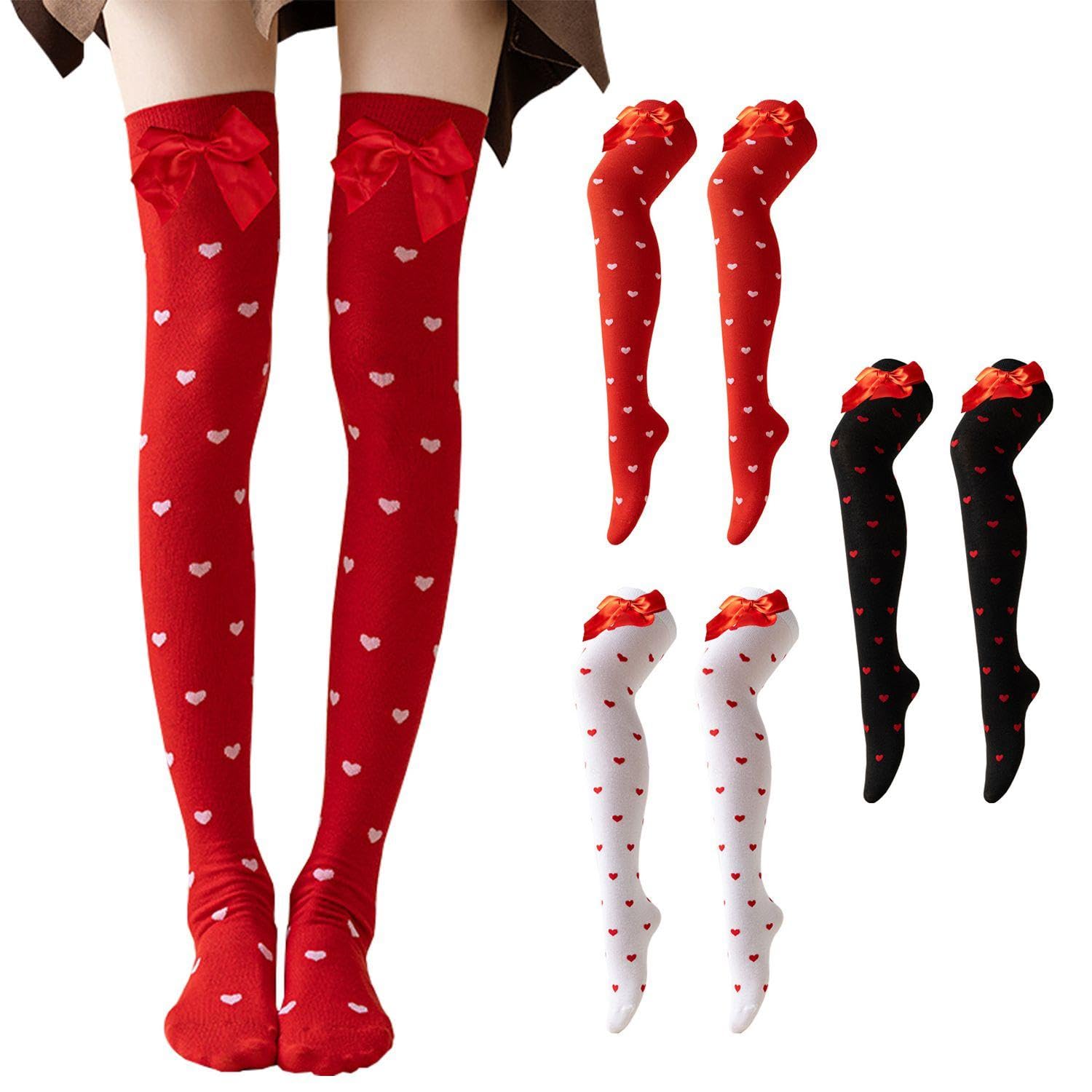 YSDYY 3 Pairs Of Love Printed Socks, Cute Sweet Socks, Ladies Over-Knee Socks, Clothing Accessories, Elastic And Comfortable Socks