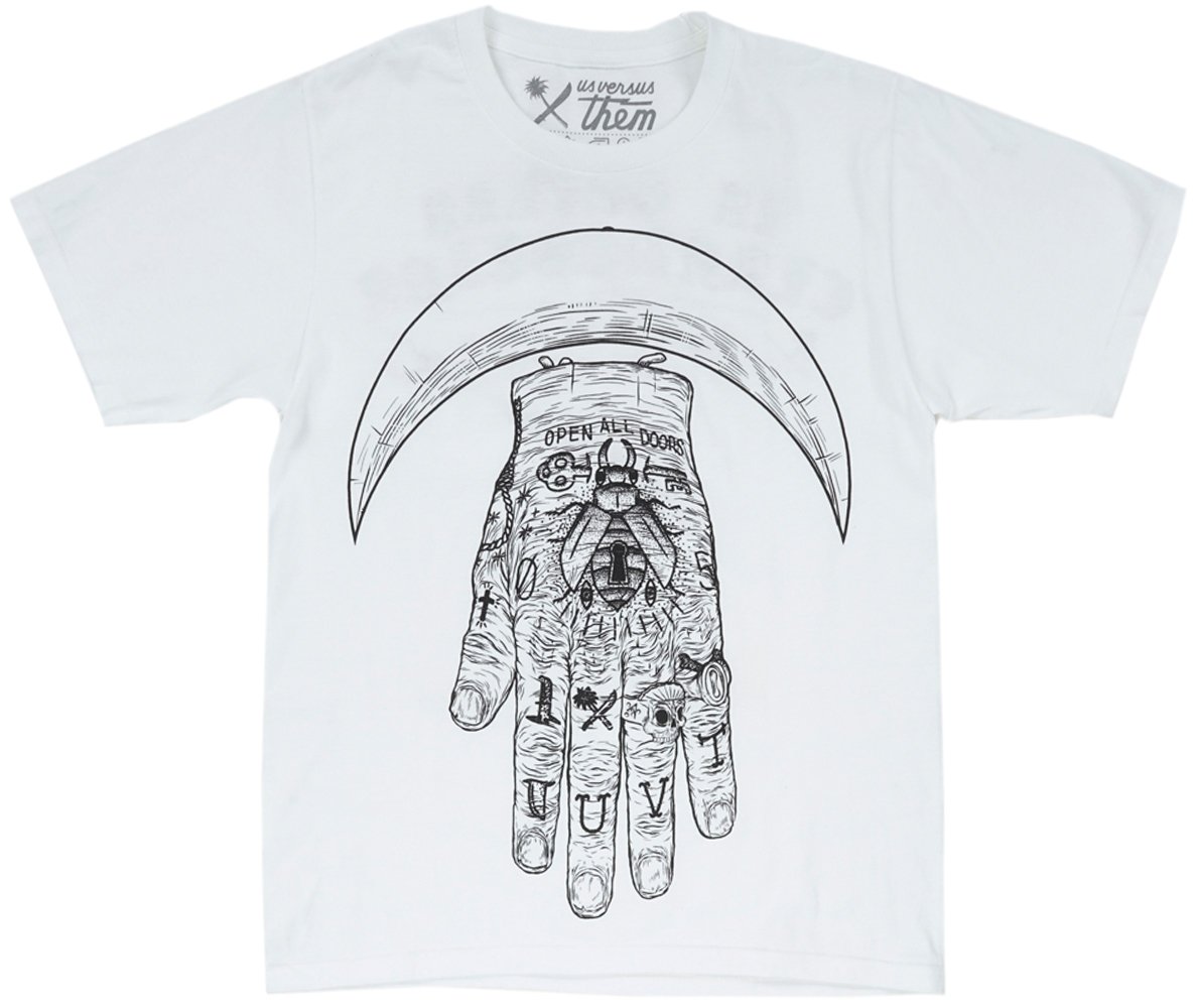 Black Scale Open All Doors Men's T-Shirt in White. S-2XL.