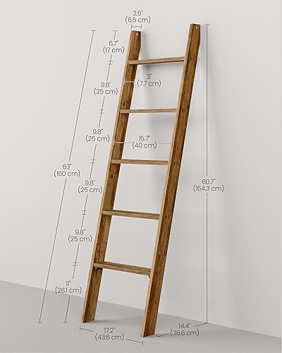 Miniatura 9 de VASAGLE ULLS018W73 - Escalera decorativa para manta para sala de estar, estante de escalera de 5 niveles, estante de escalera para almacenamiento y
