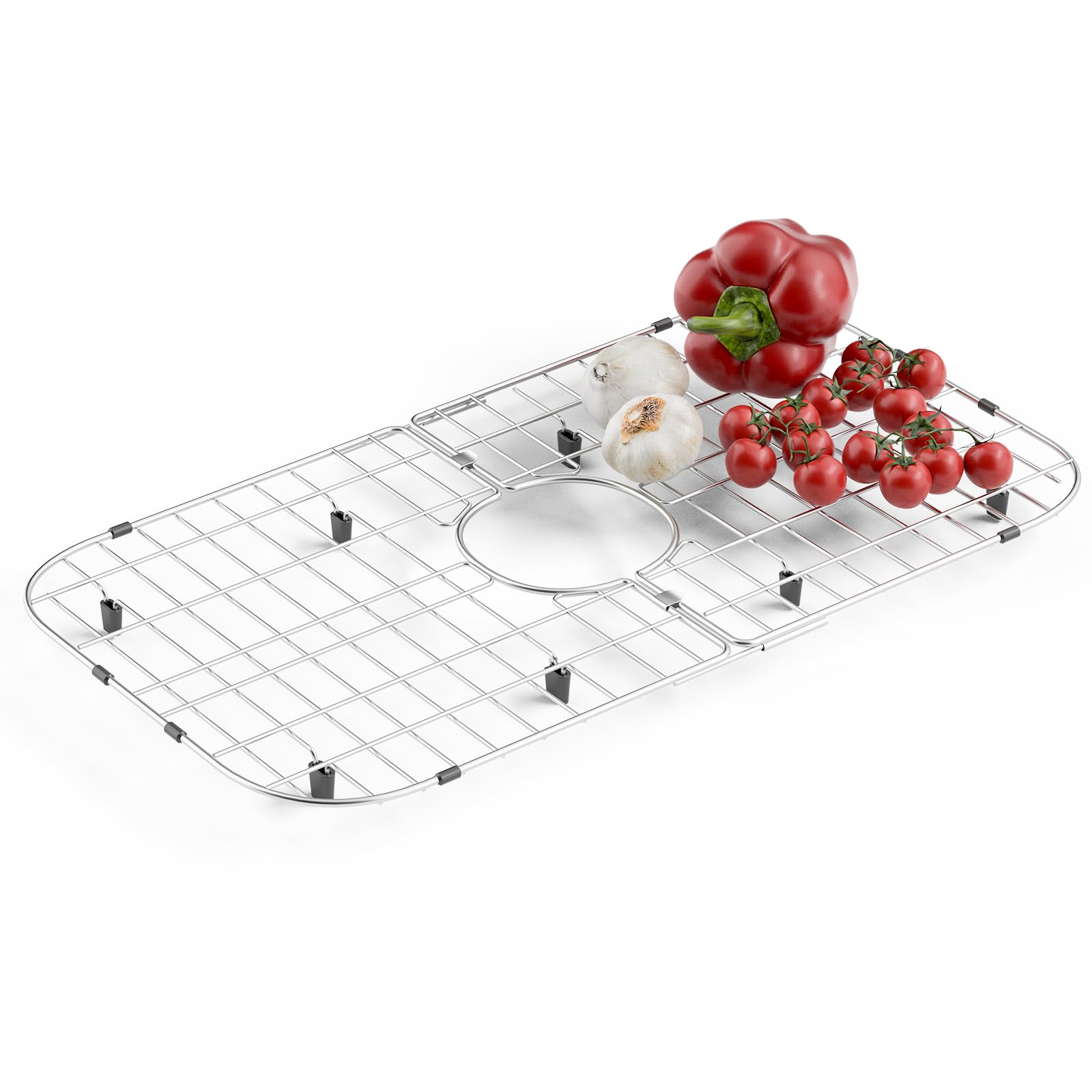 Protezione per lavello in acciaio inox, 66 x 35,6 cm, scarico centrato | Grande griglia per lavello da cucina, griglia di scarico antiruggine con protezione antigraffio