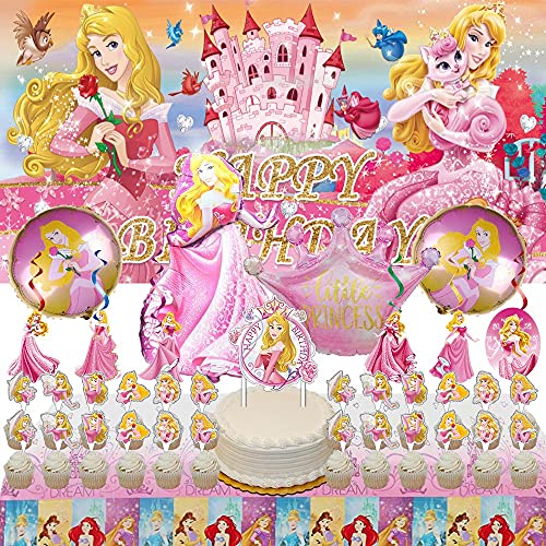 JUMPHOP Sleeping Beauty Party Supplies | Aurora | Balloons | For Girl | Banner | Backdrop | Birthday | Decorations | Set | Decor