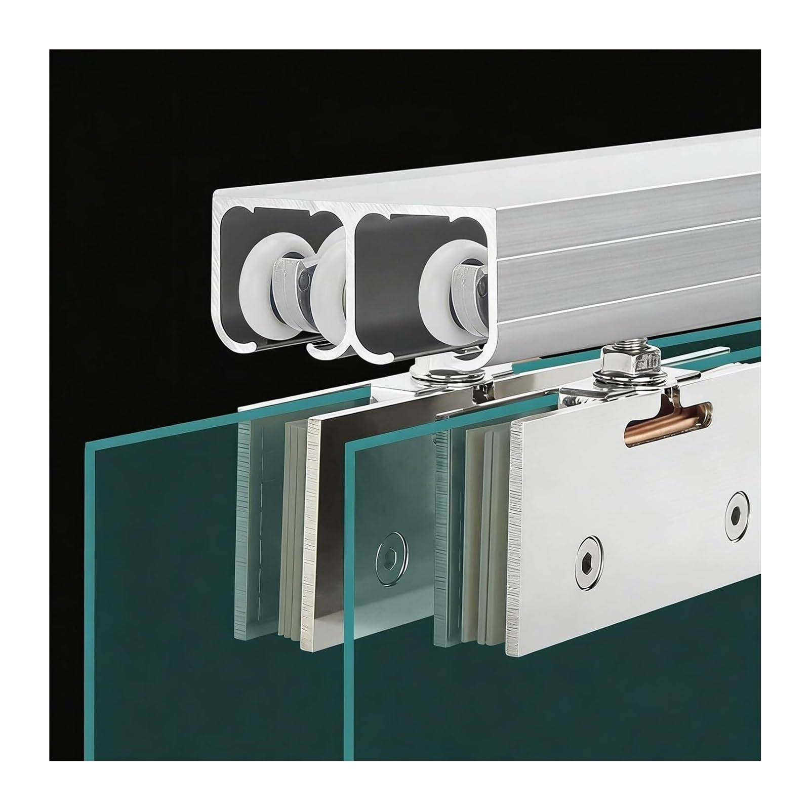 PALSINBY Sliding Glass Door Track Kit, Double Track Glass Door Sliding Kit, Top Mount Aluminum Rail with Nylon Rollers, 70-400cm(390cm (12.8ft))