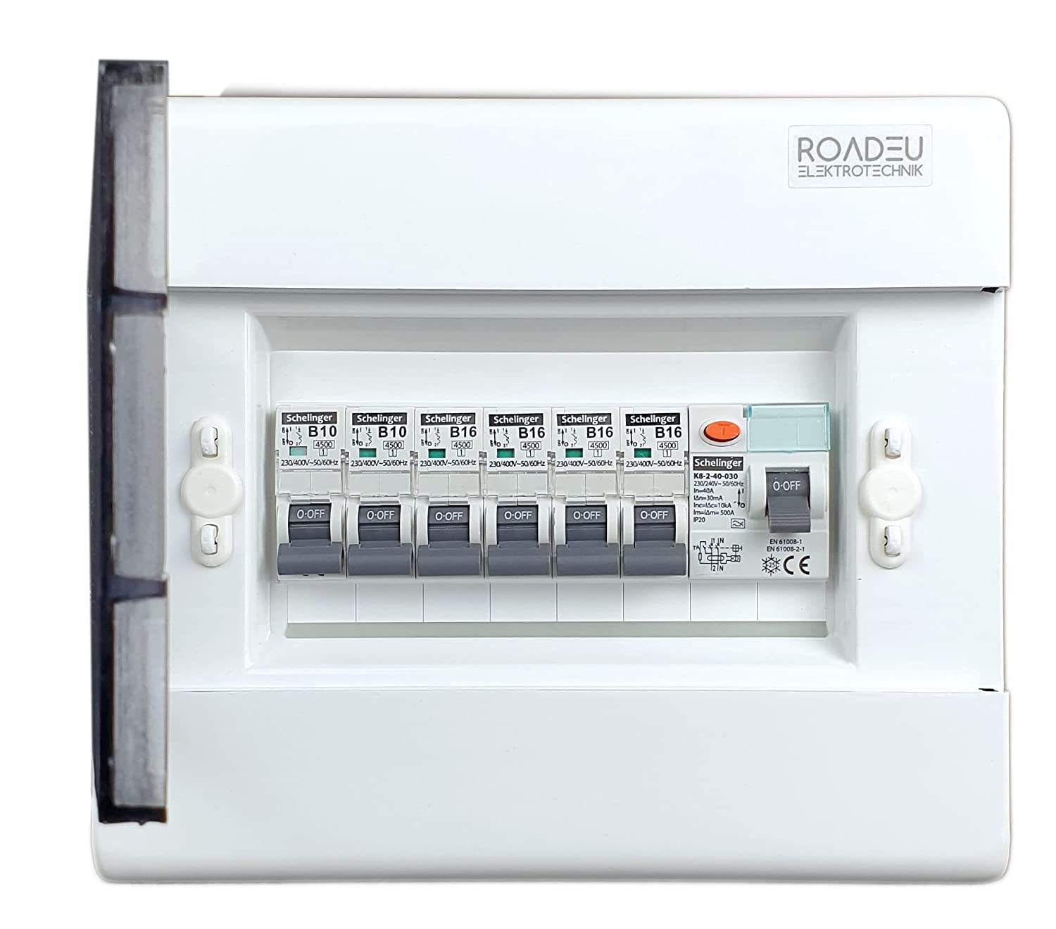 RoadEu - Centralino e quadri di distribuzione da parete – Interruttore Differenziale 40A 2P – B16A automatico e B10A 4+2 in una scatola di distribuzione a parete – Quadro Elettrico fusibili a parete