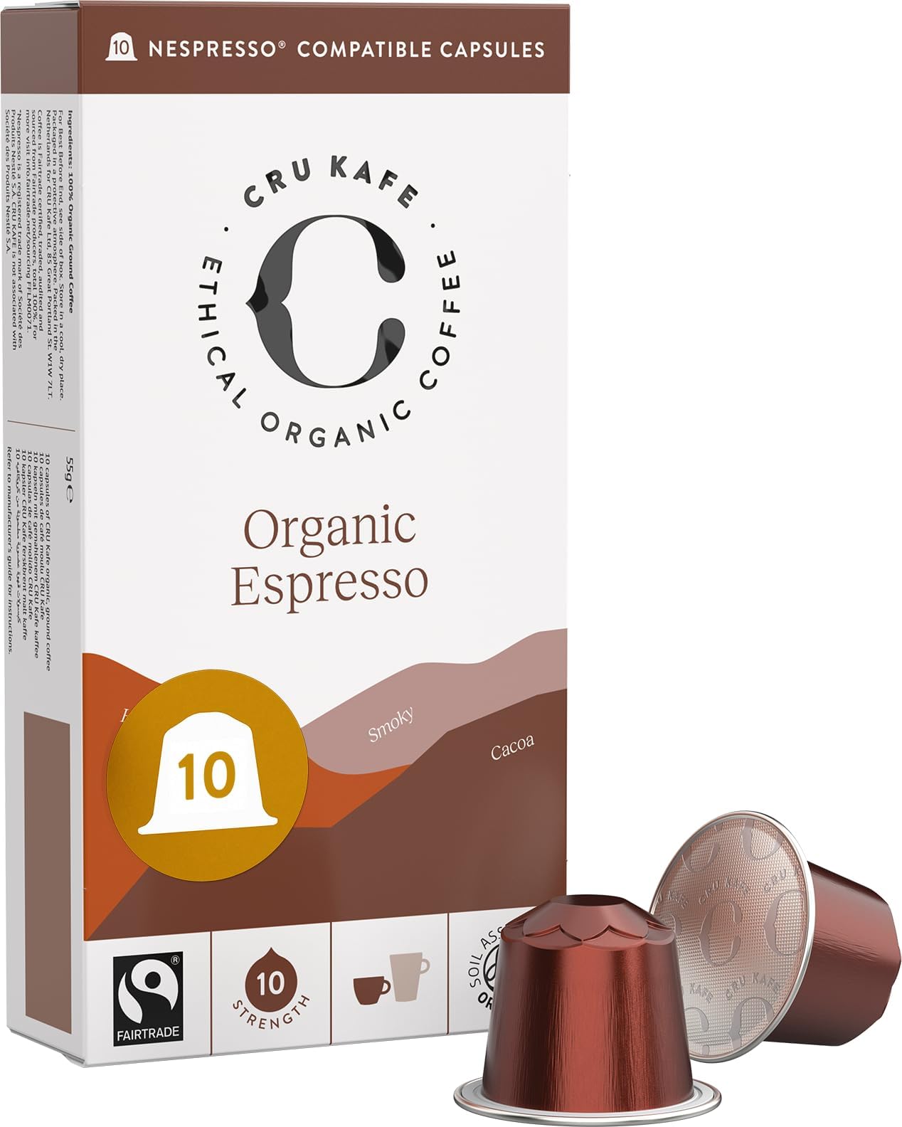 Strong Espresso USDA Organic Espresso Coffee Capsules (10 Pods) Fairtrade Coffee Pods Compatible with Nespresso Original Line and Pixie Machines