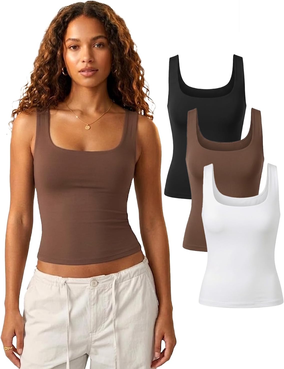 Lileyas Tank Tops for Women Double Lined Tank Top Pack Crop Wide Strap Soft Basic Top Stretch Fitted for 2026 Summer