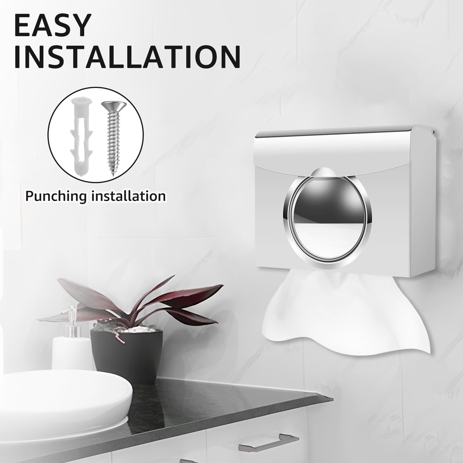 Paper Towel Dispenser, Wall Mounted Toilet Paper Holder, Stainless Steel Tissue Holder, Large Capacity Hand Towel Dispenser, Commercial Paper Tissue Dispenser for Hotel