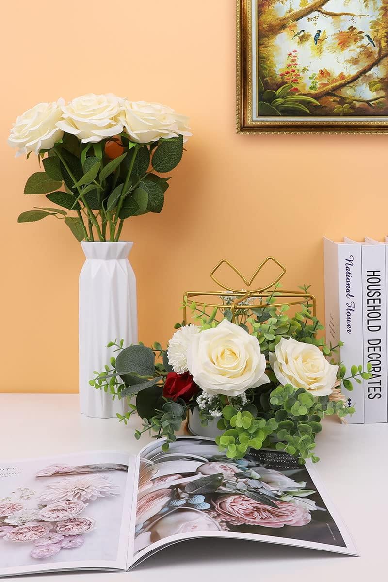 LVEFIT Artificial Rose Flower Ivory Flowers Ivory Roses White Roses Silk Flowers 12 pcs with Long Stem Silk Roses Bouquet for Wedding Bridal Shower Party Home Decoration - Image 4