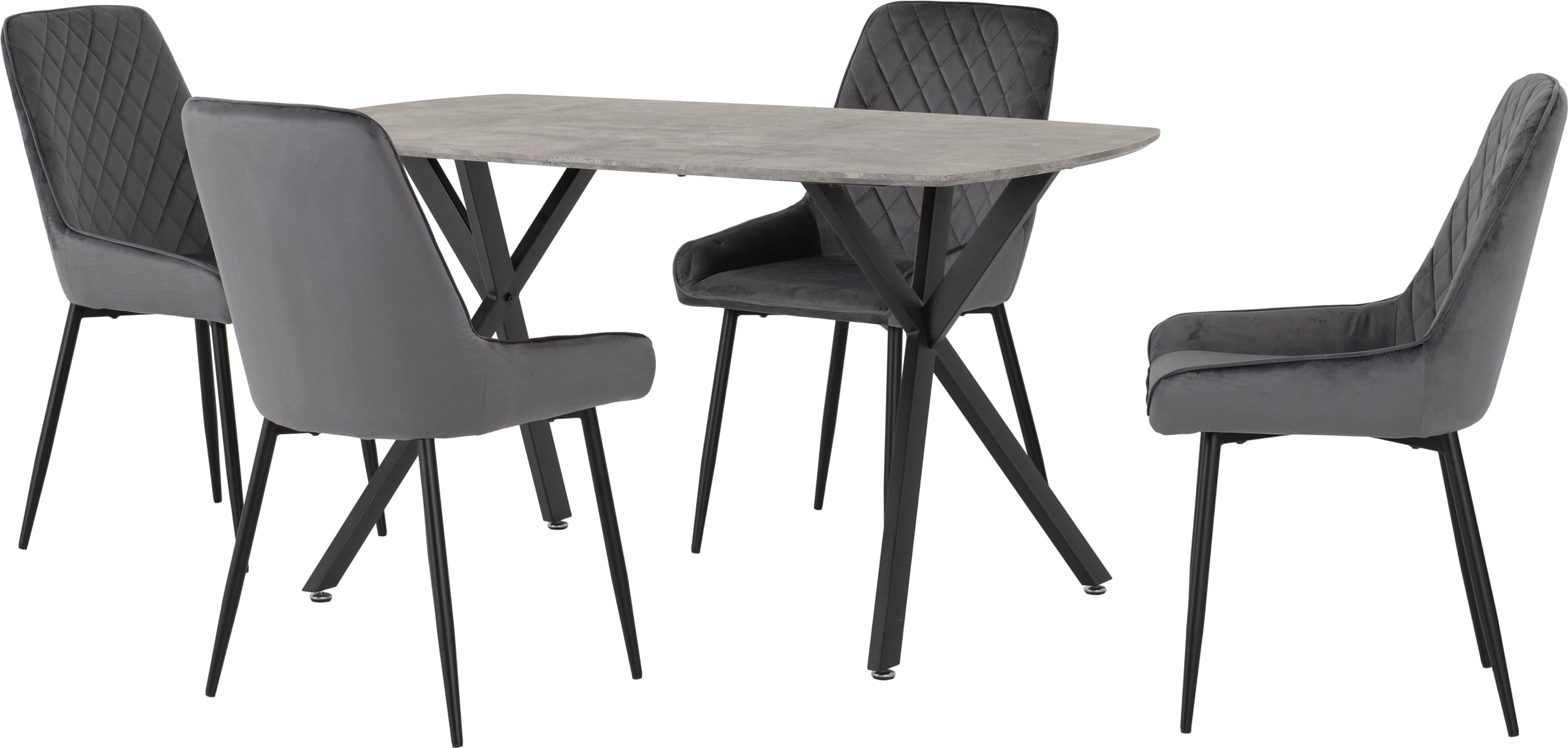 Seconique ( Velvet) Athens Concrete Effect/Black Rectangular Dining Set With Avery Chairs - Table With 4 Chairs Grey