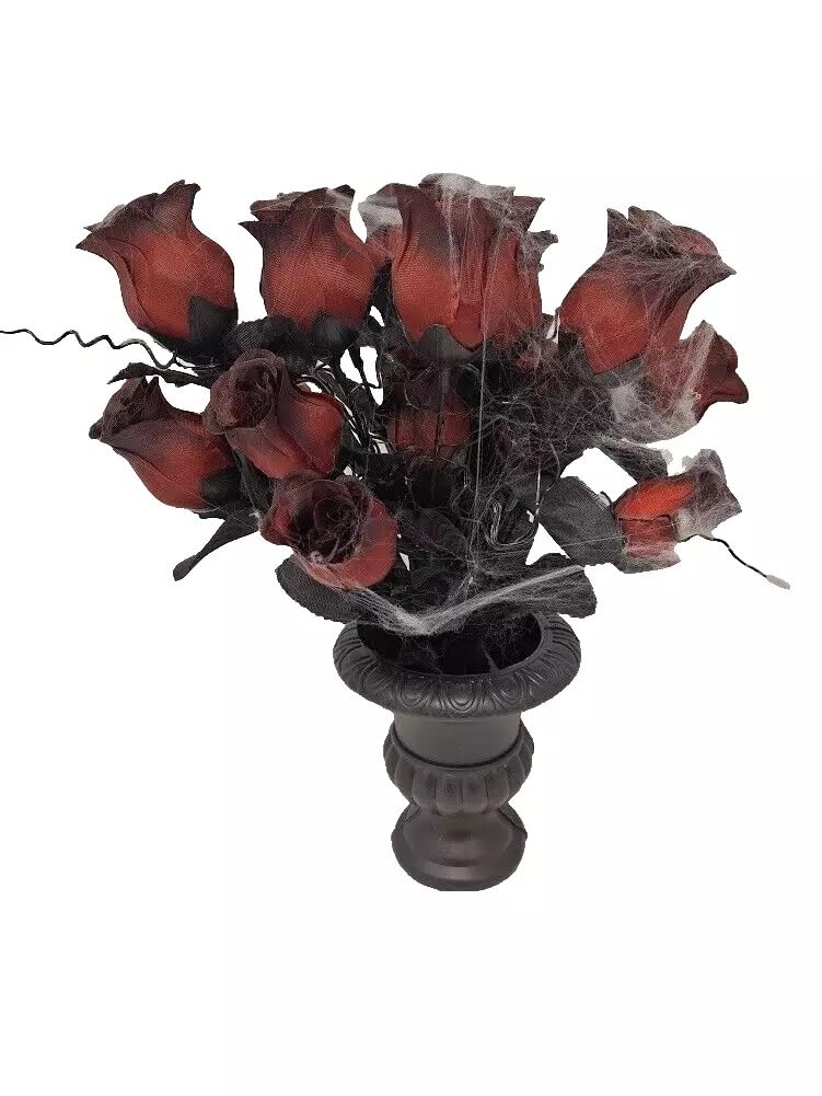 Decsee Red Halloween Vase With Black/ Roses, Spiderweb Table Decoration, 30 Cm