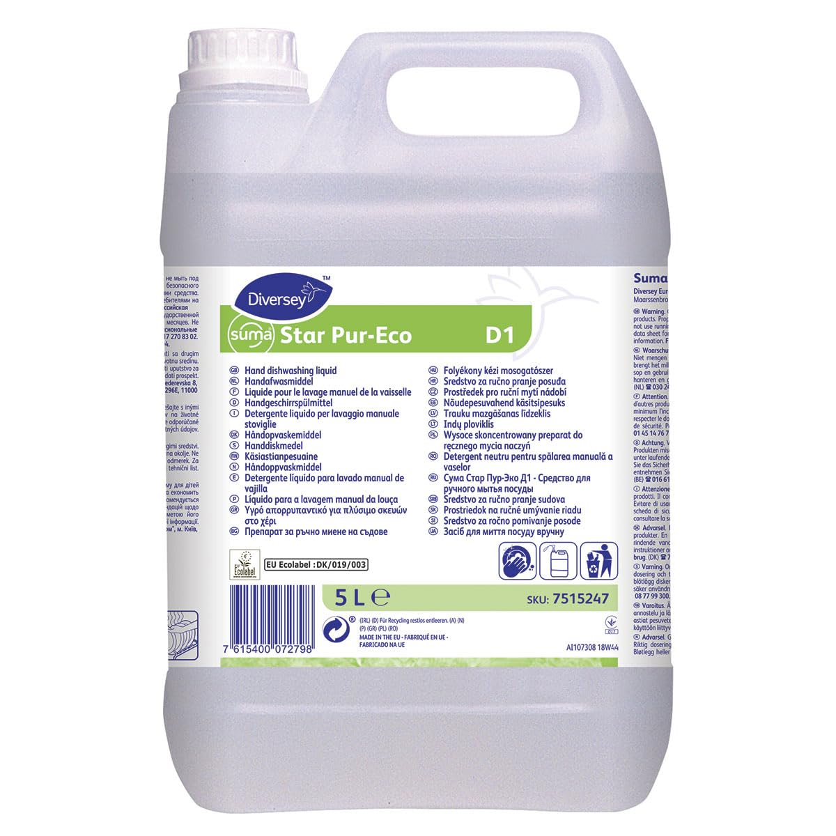 Suma Star Pur-Eco D1 – Detergente Líquido para Lavado Manual de Vajilla