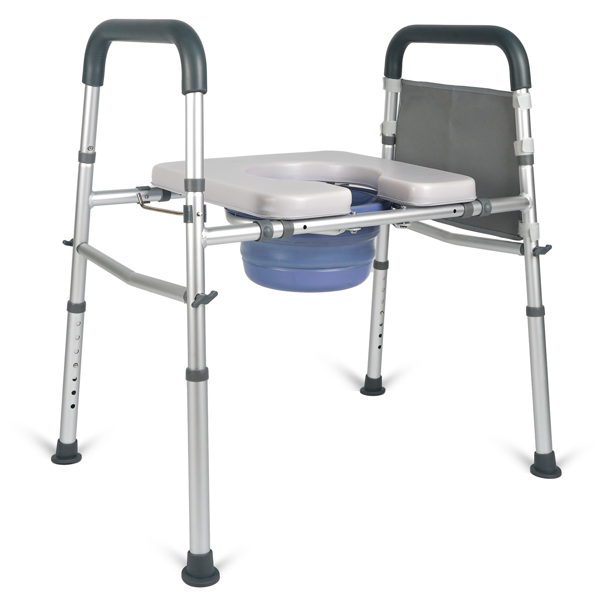 Landtale Grey 3-In-1 Bedside Commode, Porta Potty Chair For Adults With Sturdy Dual-Crossbar Support Construction, Stable Raised Toilet Seat 400 Lbs Bedside Commodes For Seniors