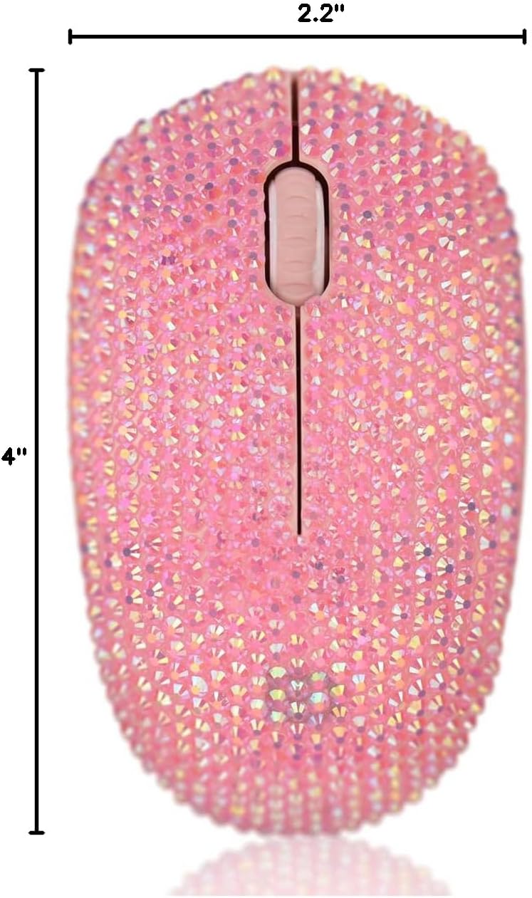 Bling Dazzling 2.4GHz Wireless Silent Mouse Covered with Rhinestone Crystal, Crystallized Mouse with USB Receiver, Compatible with Notebook, PC, Laptop, Computer, MacBook,Great Gift (Pink)