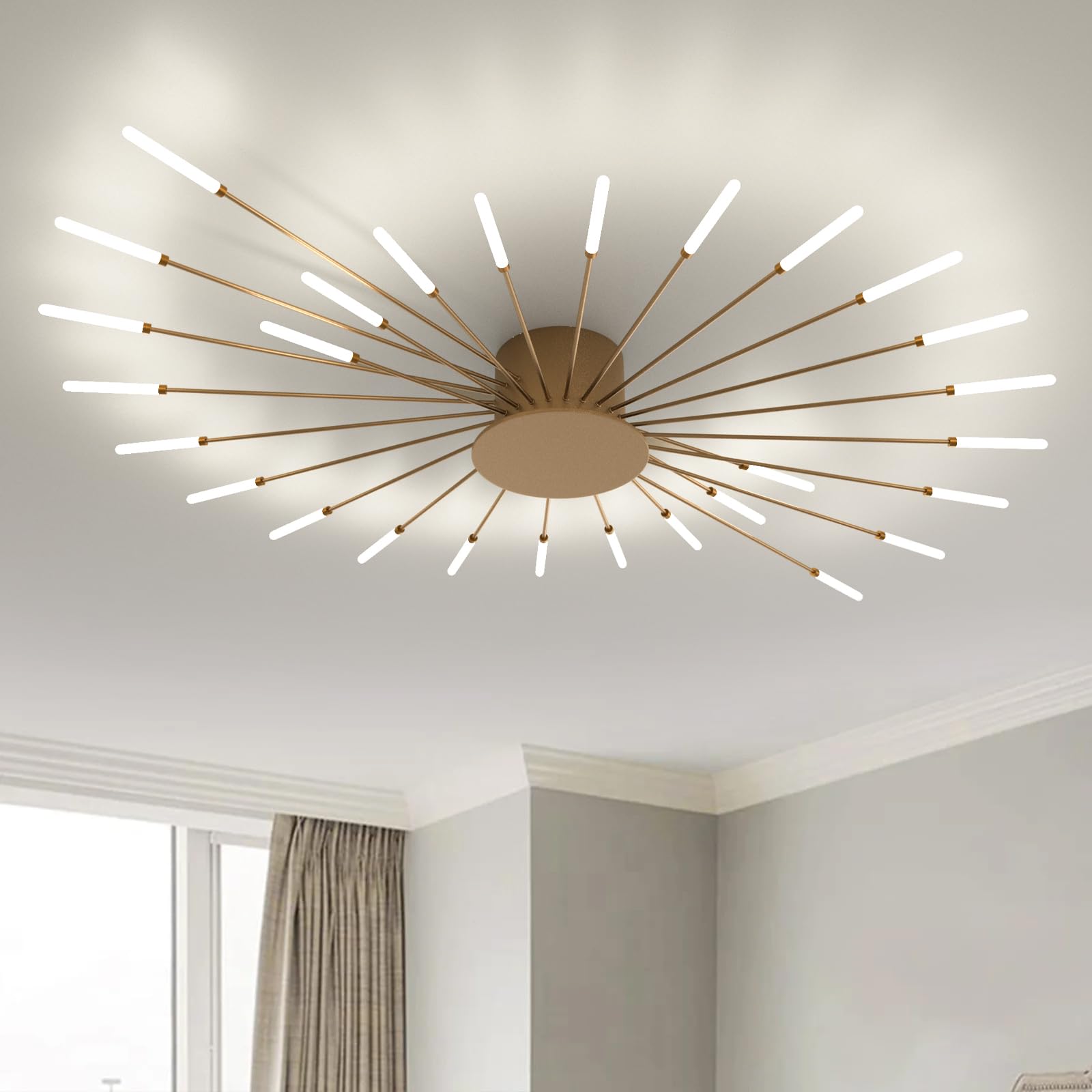 Modern LED Ceiling Light Creative Fireworks Design Chandelier Living Room Ceiling Lamp Not Dimmable Pendant Lights for Exhibition Hall Bedroom Restaurant Children's Room Lighting (Gold,28 Heads) — image 1