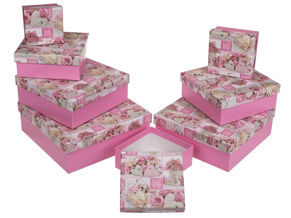 Boîte cadeau rose avec roses et cœurs | Coffret cadeau Saint-Valentin et Fête des Mères
